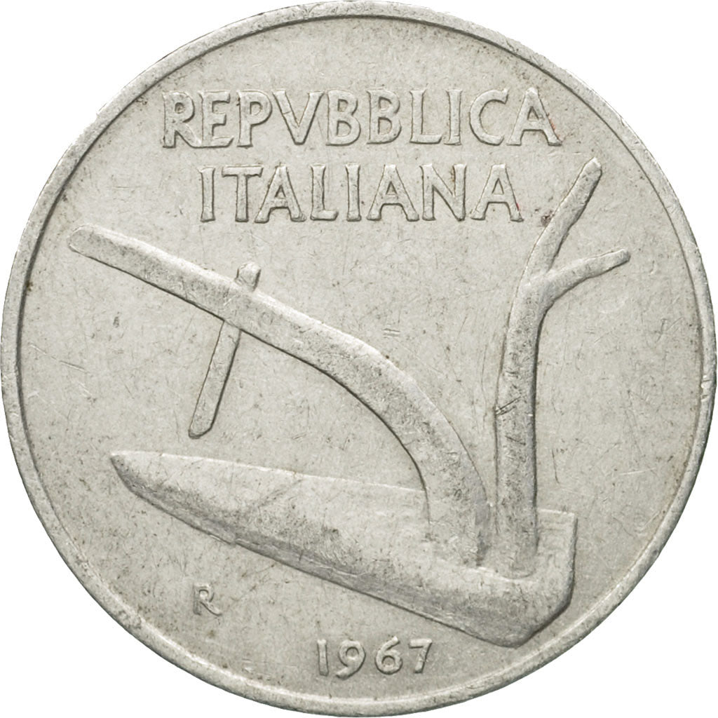 Coin, Italy, 10 Lire, 1967, Rome, VF(30-35), Aluminum, KM:93