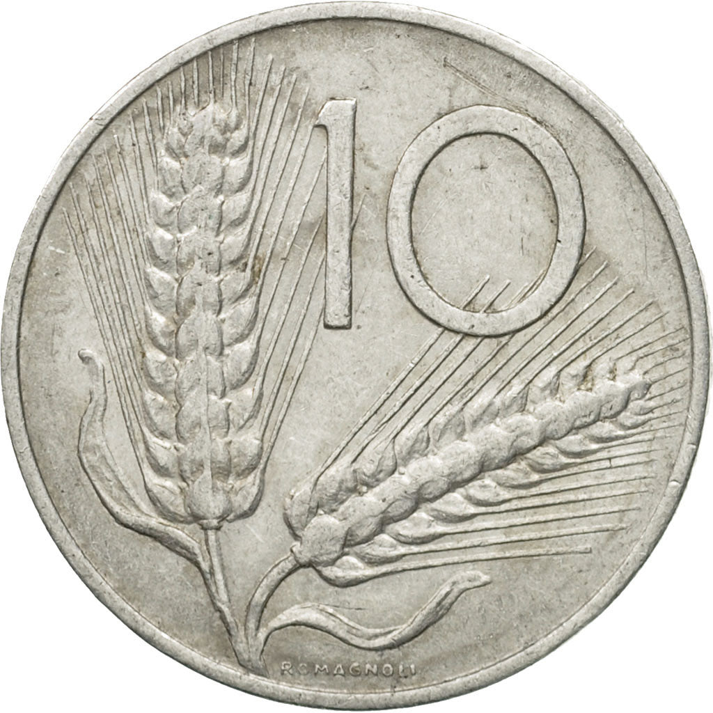 Coin, Italy, 10 Lire, 1967, Rome, VF(30-35), Aluminum, KM:93