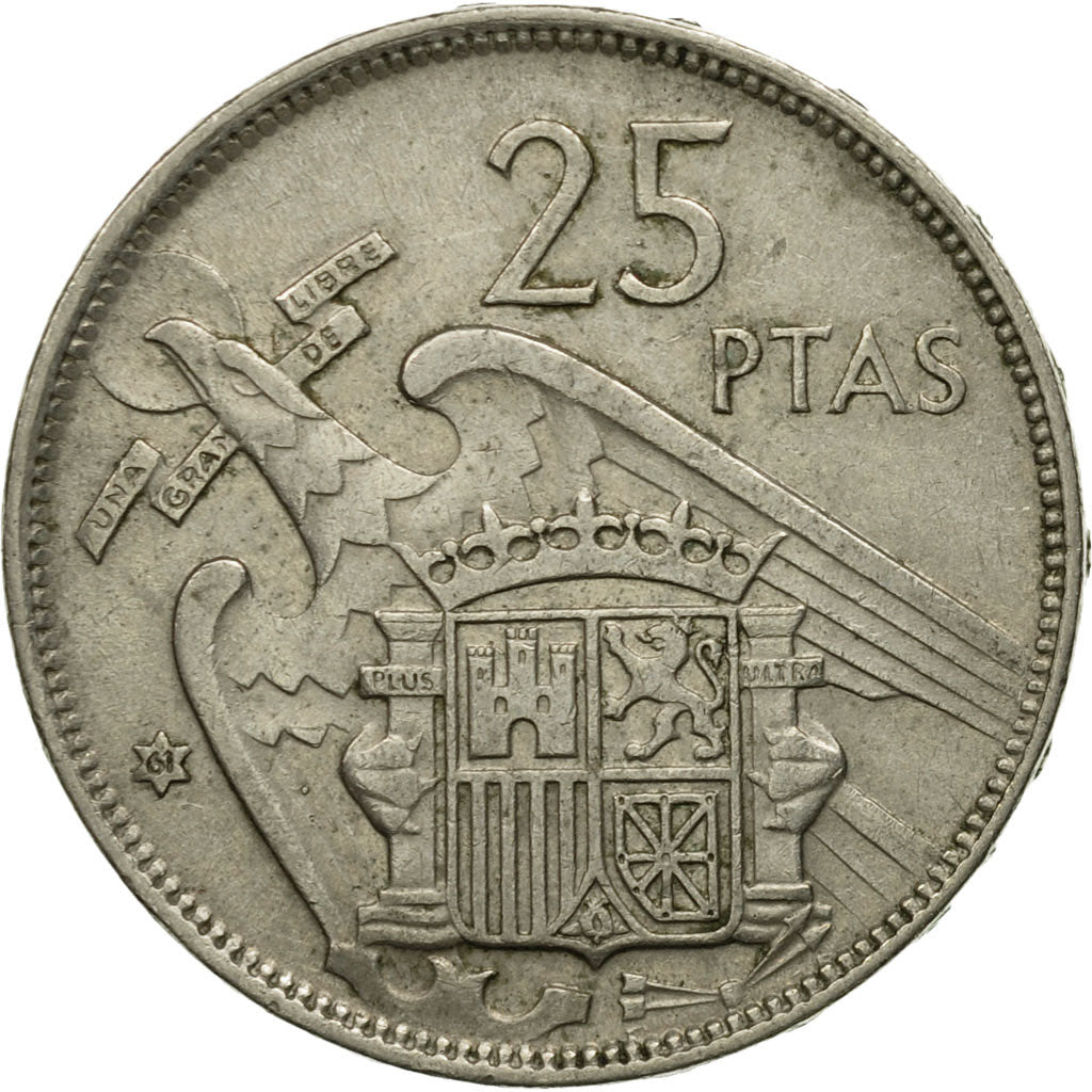 Monnaie, Espagne, Caudillo and regent, 25 Pesetas, 1957, TTB, Copper-nickel