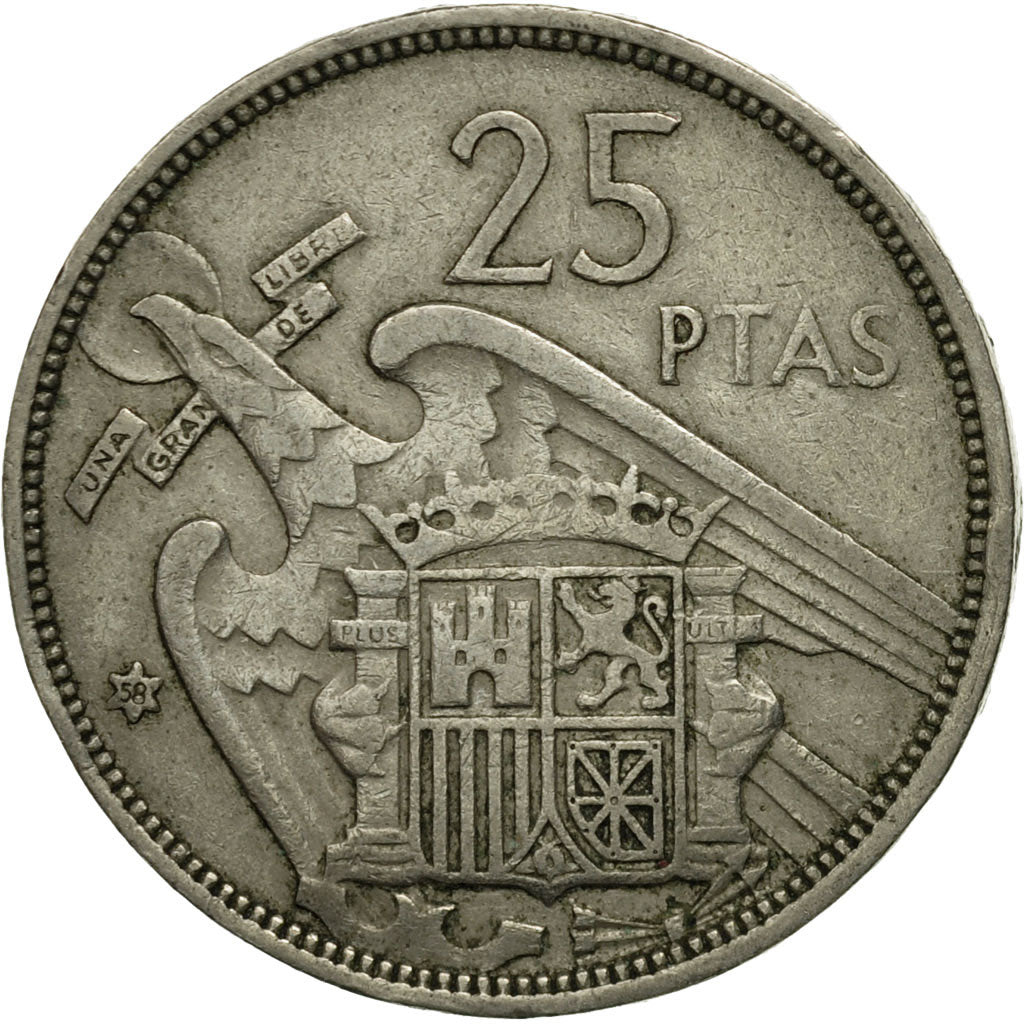 Coin, Spain, Caudillo and regent, 25 Pesetas, 1957, VF(20-25), Copper-nickel