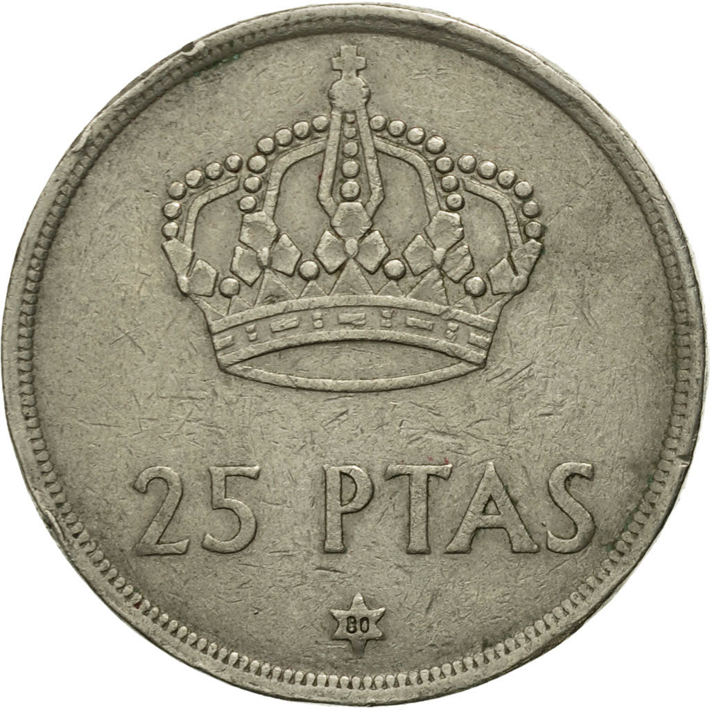 Moneta, Spagna, Juan Carlos I, 25 Pesetas, 1975, MB, Rame-nichel, KM:808