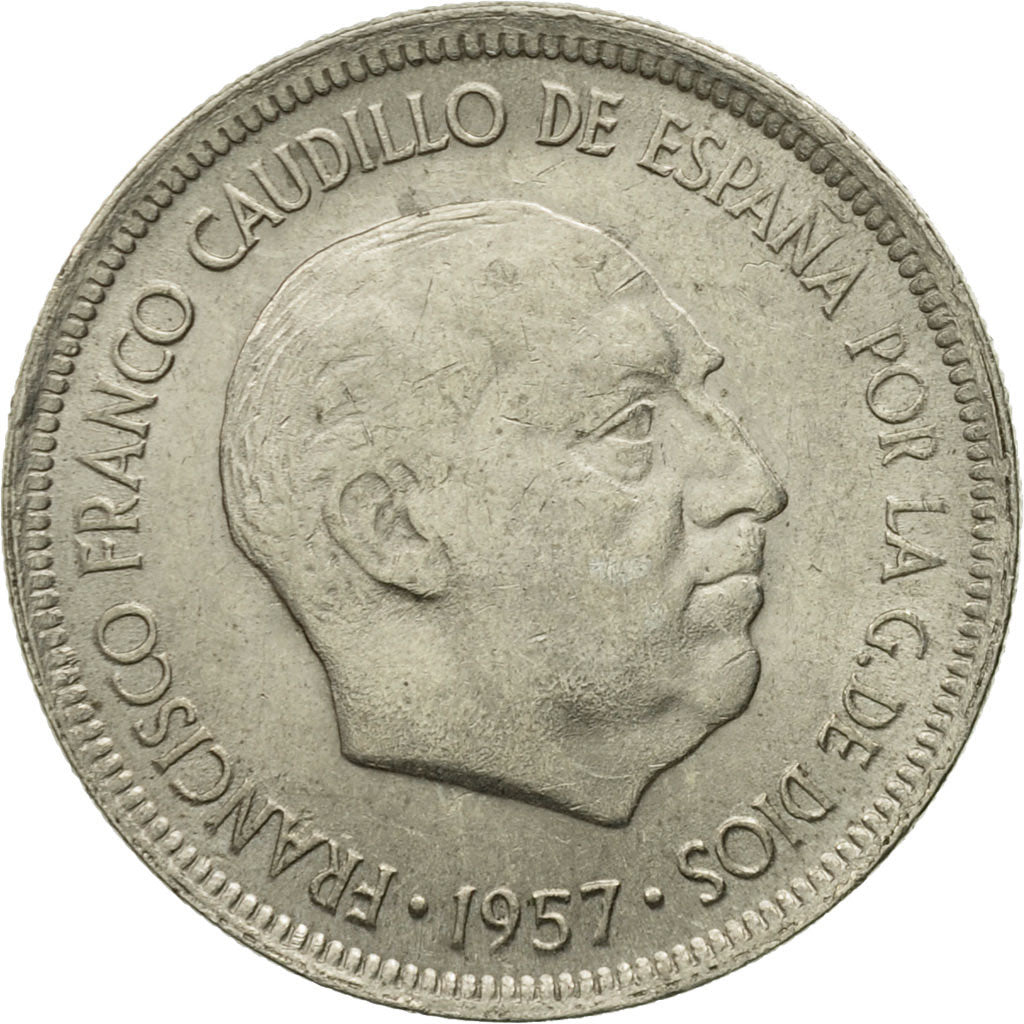 Moneta, Spagna, Caudillo and regent, 5 Pesetas, 1957, BB+, Rame-nichel, KM:786