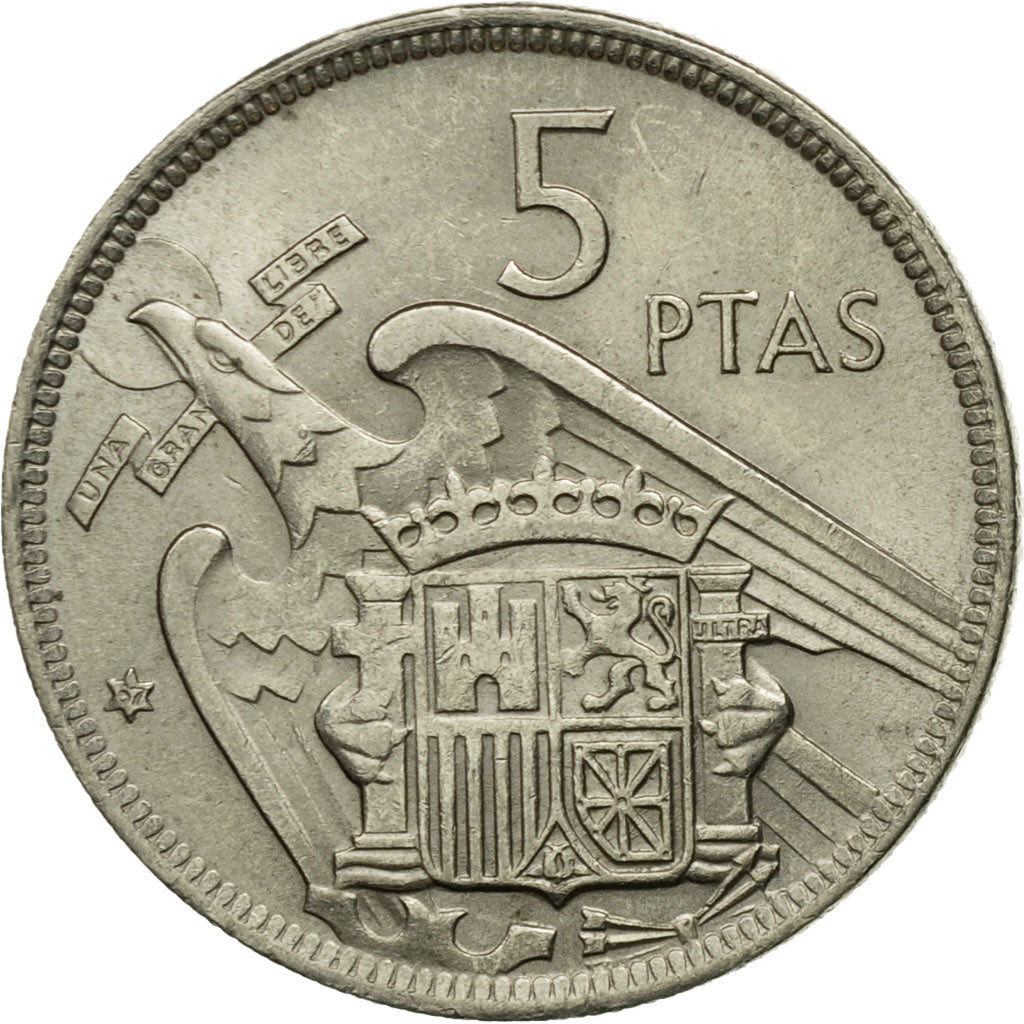 Moneta, Spagna, Caudillo and regent, 5 Pesetas, 1957, BB+, Rame-nichel, KM:786