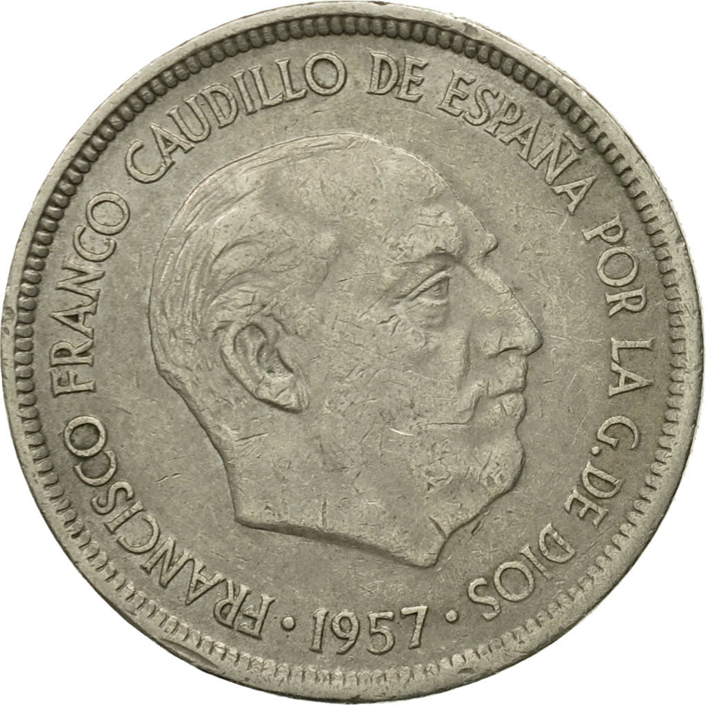 Moneta, Spagna, Caudillo and regent, 5 Pesetas, 1957, MB, Rame-nichel, KM:786