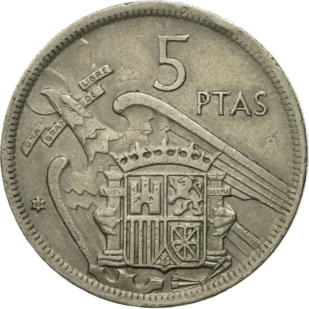 Moneta, Spagna, Caudillo and regent, 5 Pesetas, 1957, MB, Rame-nichel, KM:786