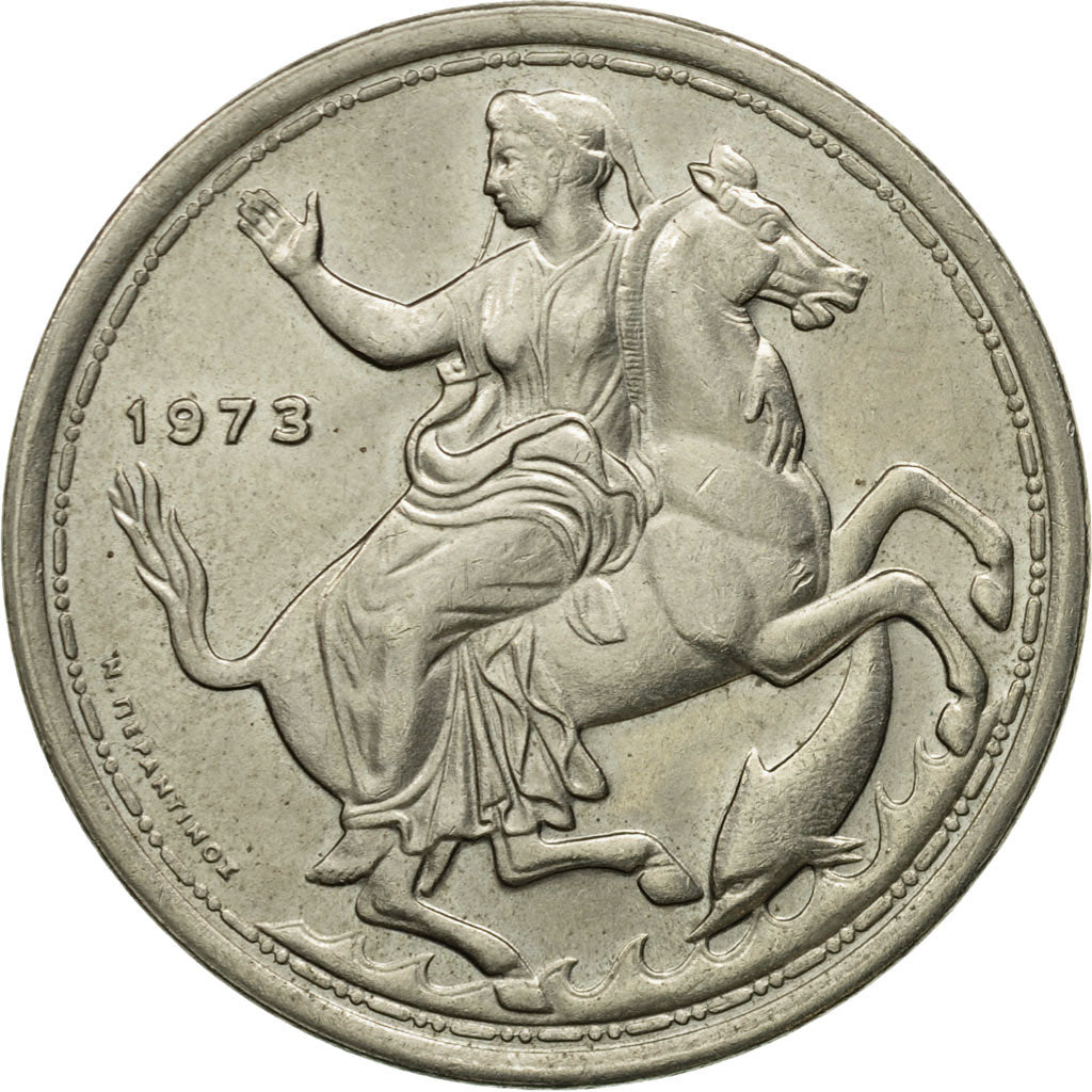 Coin, Greece, Constantine II, 20 Drachmai, 1973, AU(55-58), Copper-nickel