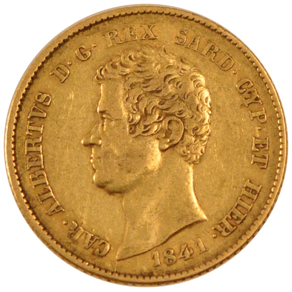 ITALIAN STATES, 20 Lire, 1841, Genoa, KM #131.2, EF(40-45), Gold, 21, 6.39