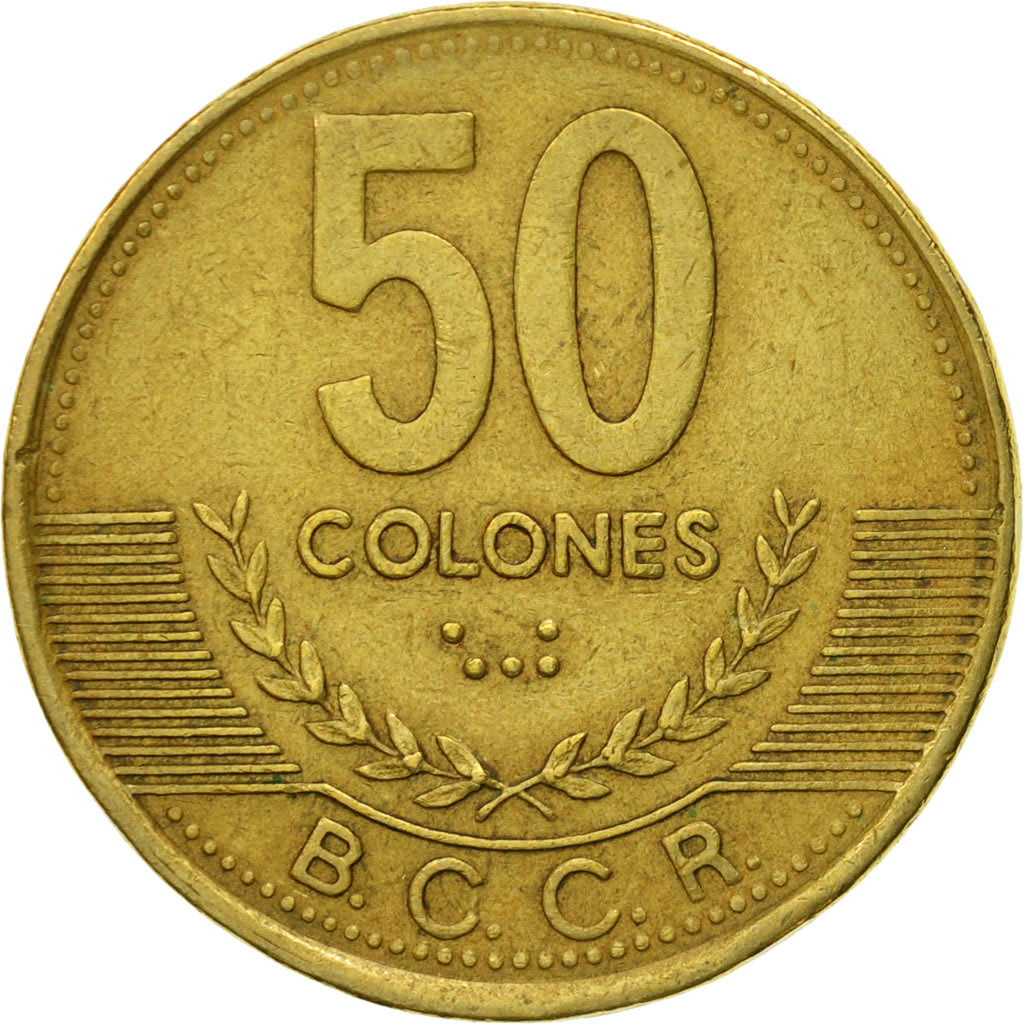 Coin, Costa Rica, 50 Colones, 1997, EF(40-45), Brass, KM:231