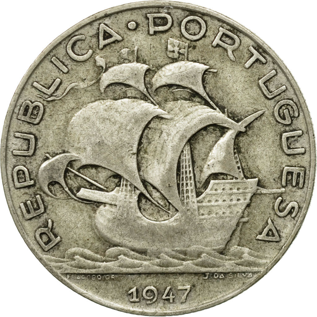Coin, Portugal, 5 Escudos, 1947, VF(20-25), Silver, KM:581