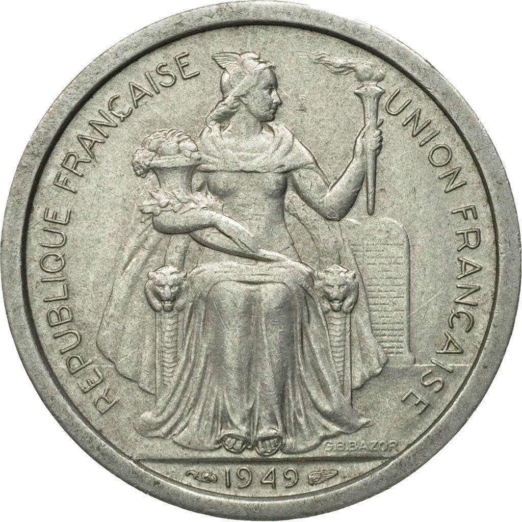 Coin, FRENCH OCEANIA, 2 Francs, 1949, VF(30-35), Aluminum, KM:3