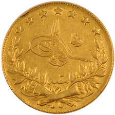 TURKEY, 100 Kurush, 1910, Qustantiniyah, KM #754, AU(50-53), Gold, 7.17