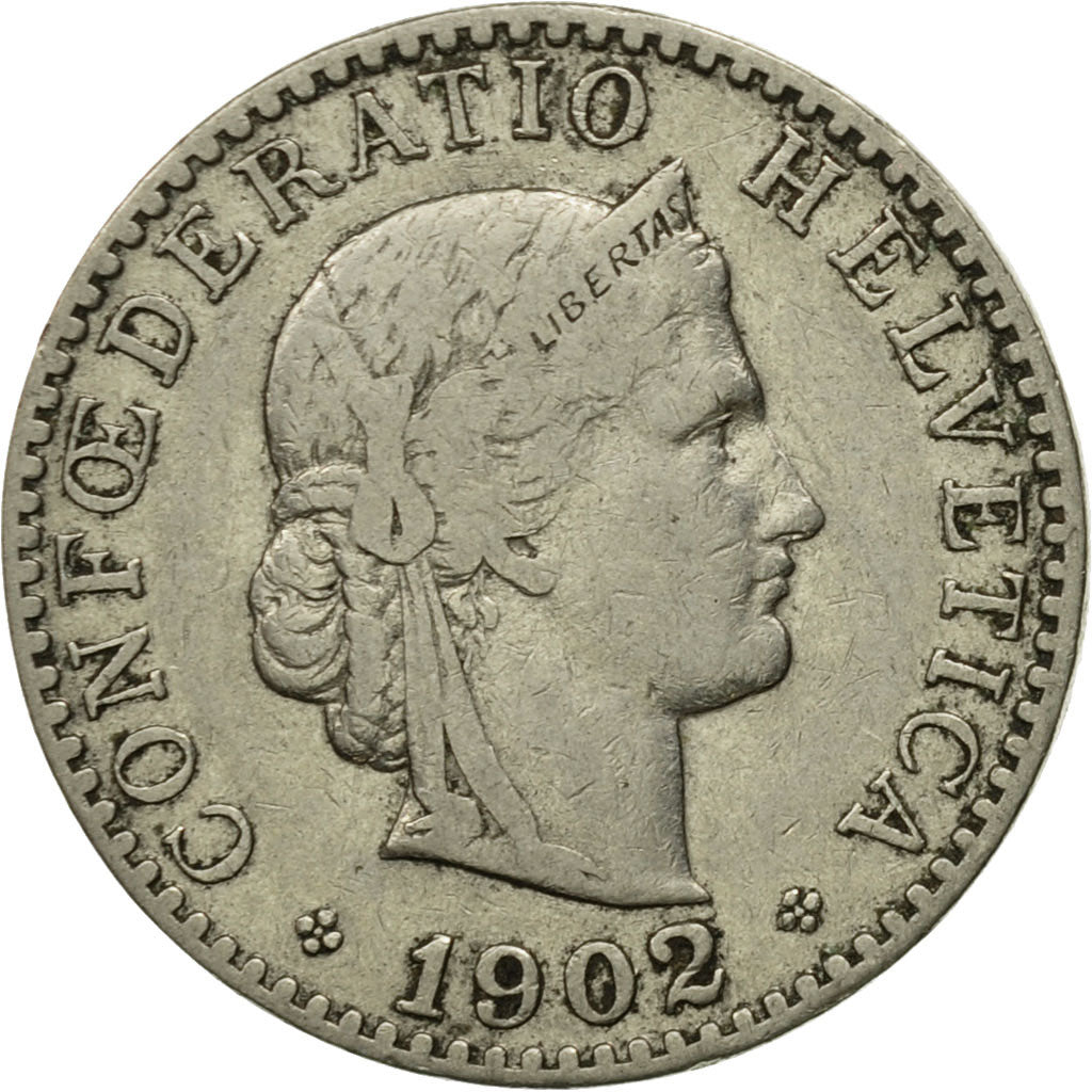 Coin, Switzerland, 20 Rappen, 1902, Bern, VF(20-25), Nickel, KM:29