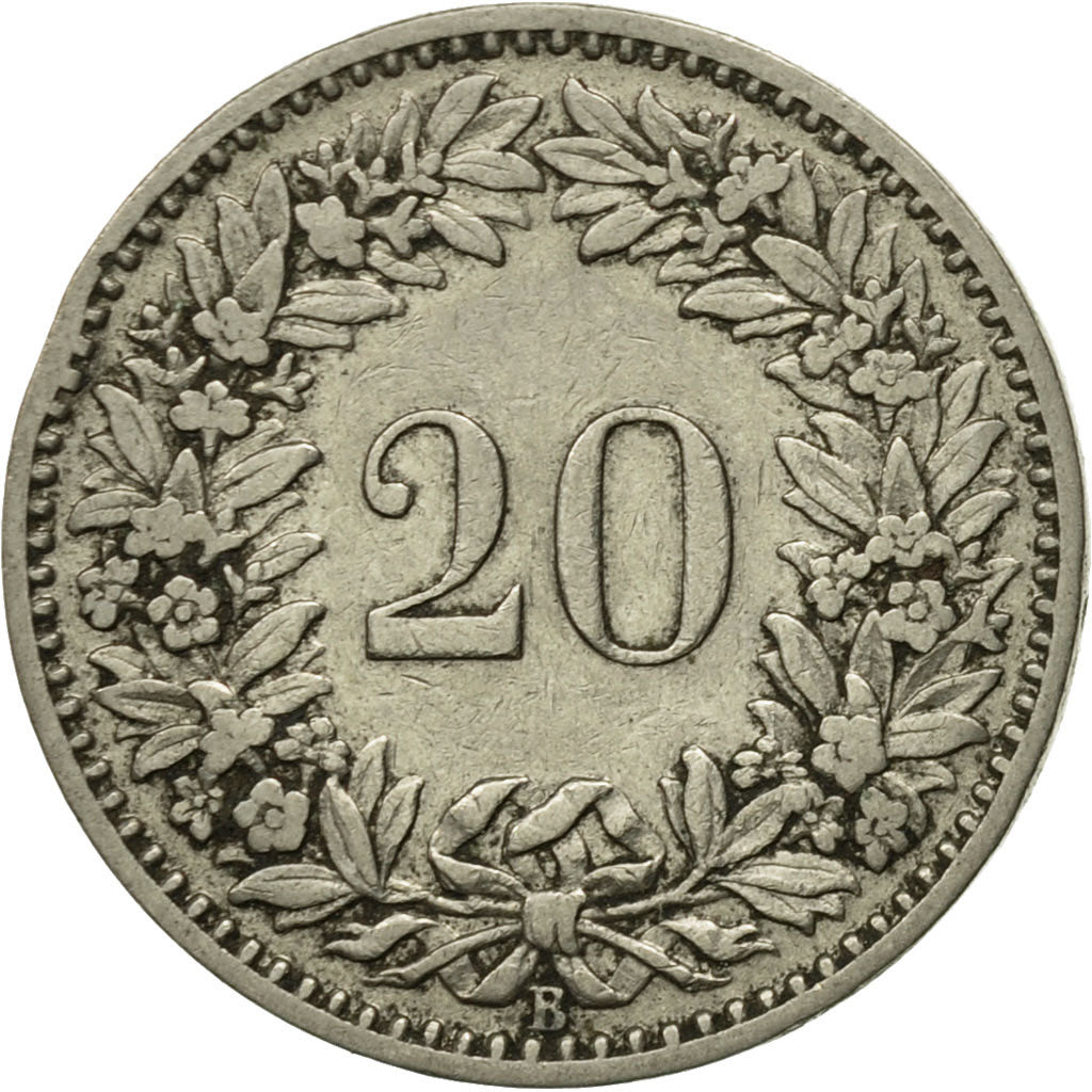 Coin, Switzerland, 20 Rappen, 1902, Bern, VF(20-25), Nickel, KM:29