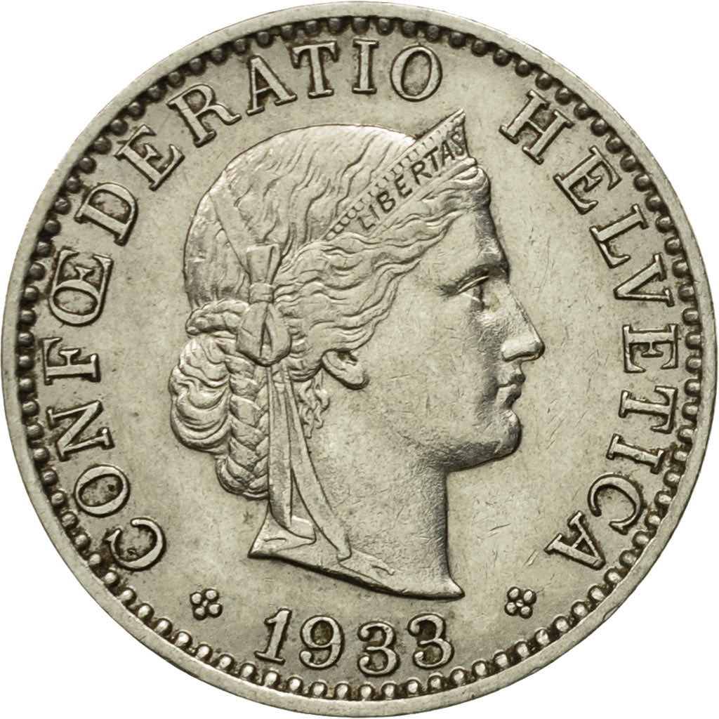 Coin, Switzerland, 20 Rappen, 1933, Bern, EF(40-45), Nickel, KM:29