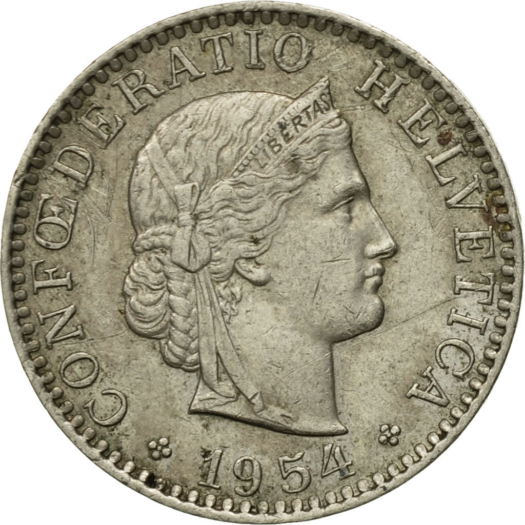 Coin, Switzerland, 20 Rappen, 1954, Bern, EF(40-45), Copper-nickel, KM:29a