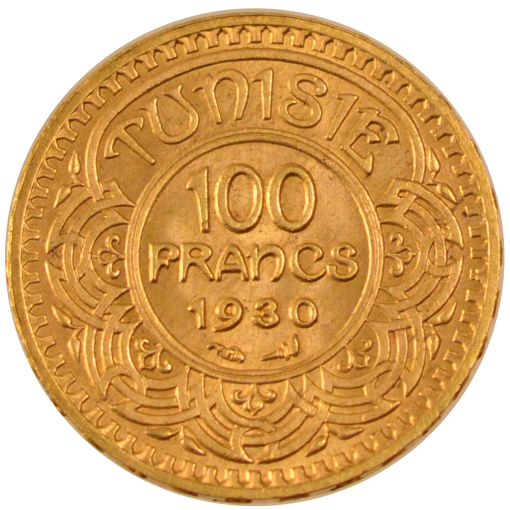 TUNISIA, 100 Francs, 1930, Paris, KM #257, AU(55-58), Gold, 6.54