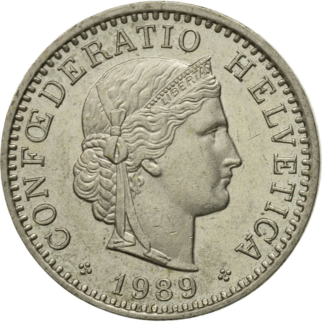 Munten, Zwitserland, 20 Rappen, 1989, Bern, FR+, Copper-nickel, KM:29a