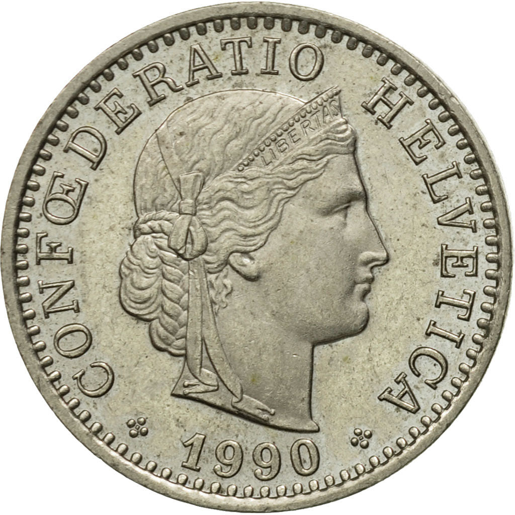 Coin, Switzerland, 20 Rappen, 1990, Bern, AU(50-53), Copper-nickel, KM:29a