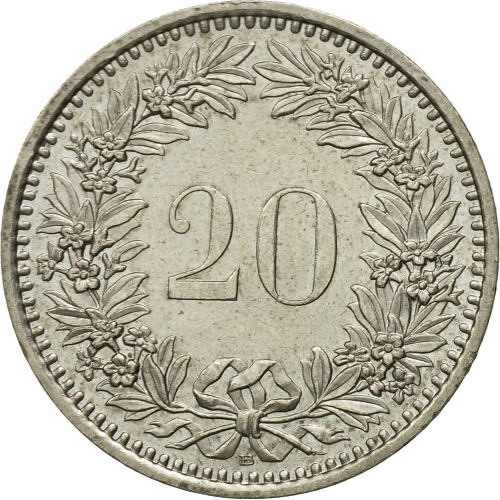 Coin, Switzerland, 20 Rappen, 1990, Bern, AU(50-53), Copper-nickel, KM:29a