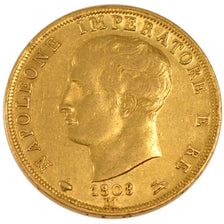 ITALIAN STATES, 40 Lire, 1808, Milan, KM #12, EF(40-45), Gold, 12.87