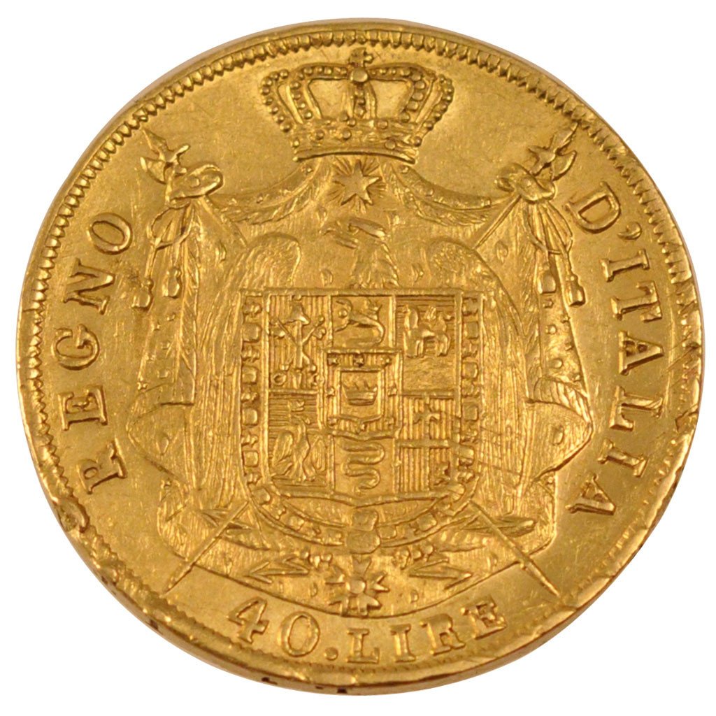 ITALIAN STATES, 40 Lire, 1808, Milan, KM #12, EF(40-45), Gold, 12.87