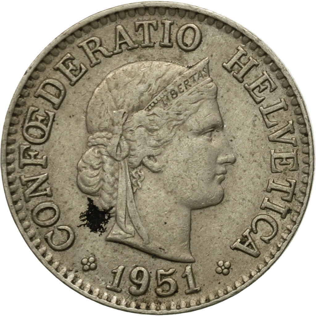 Coin, Switzerland, 10 Rappen, 1951, Bern, VF(30-35), Copper-nickel, KM:27