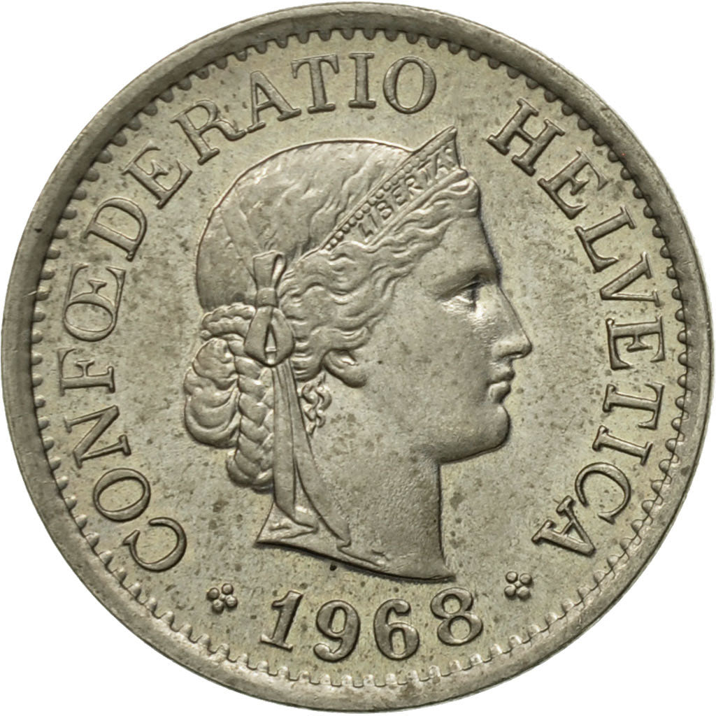 Coin, Switzerland, 10 Rappen, 1968, Bern, EF(40-45), Copper-nickel, KM:27