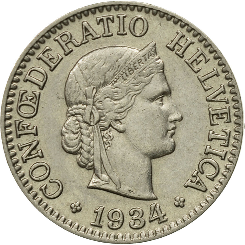 Coin, Switzerland, 10 Rappen, 1934, Bern, EF(40-45), Nickel, KM:27b