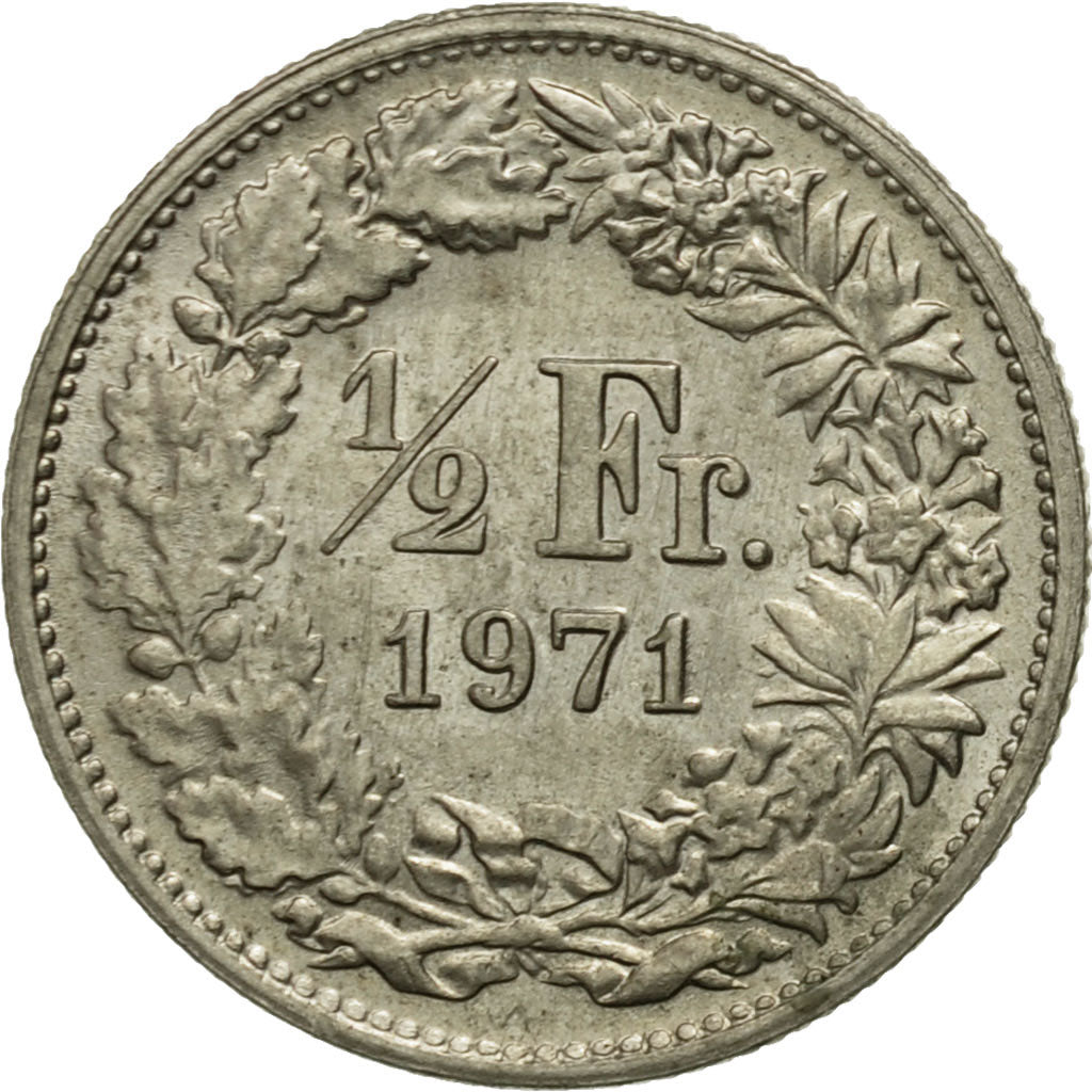 Münze, Schweiz, 1/2 Franc, 1971, Bern, S+, Copper-nickel, KM:23a.1