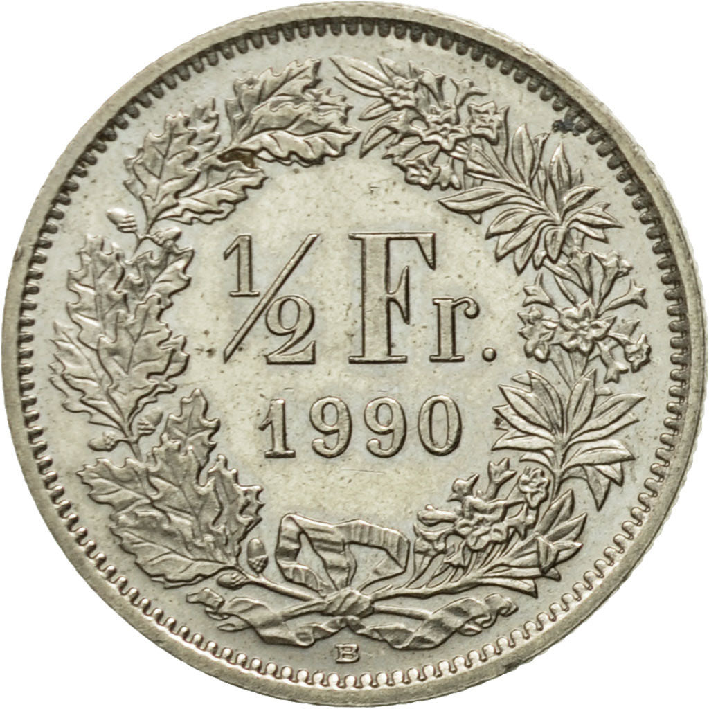Moneda, Suiza, 1/2 Franc, 1990, Bern, MBC+, Cobre - níquel, KM:23a.3