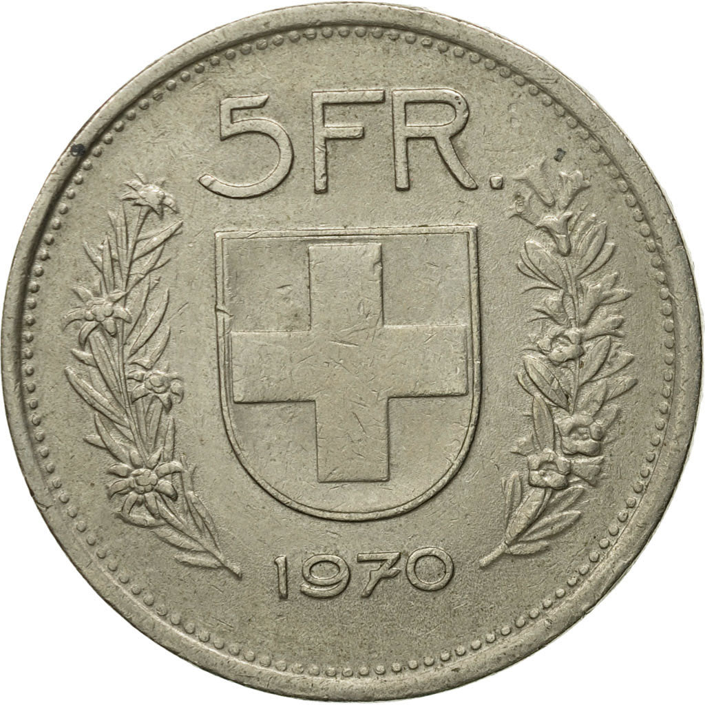 Coin, Switzerland, 5 Francs, 1970, Bern, VF(30-35), Copper-nickel, KM:40a.1