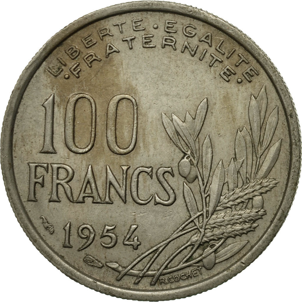 Moneta, Francia, Cochet, 100 Francs, 1954, MB, Rame-nichel, KM:919.1