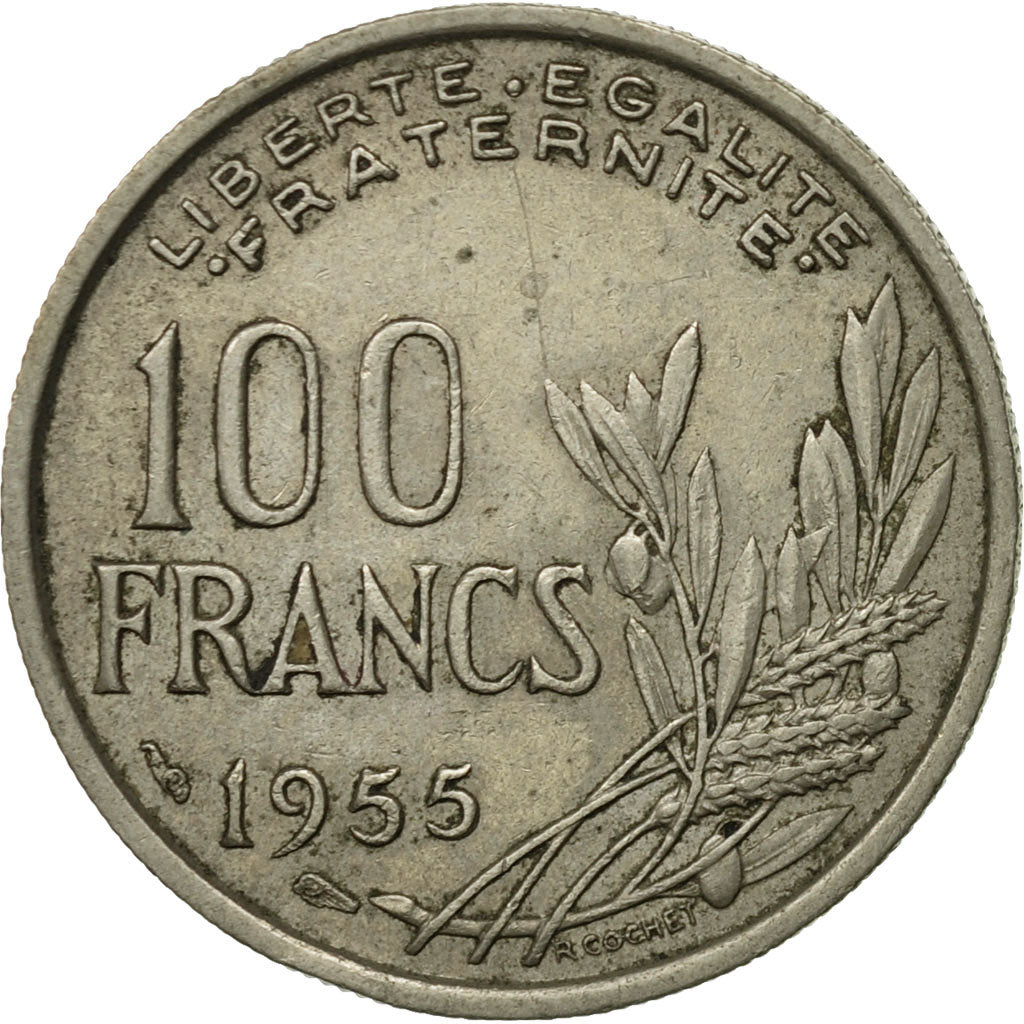Moneda, Francia, Cochet, 100 Francs, 1955, BC+, Cobre - níquel, KM:919.1