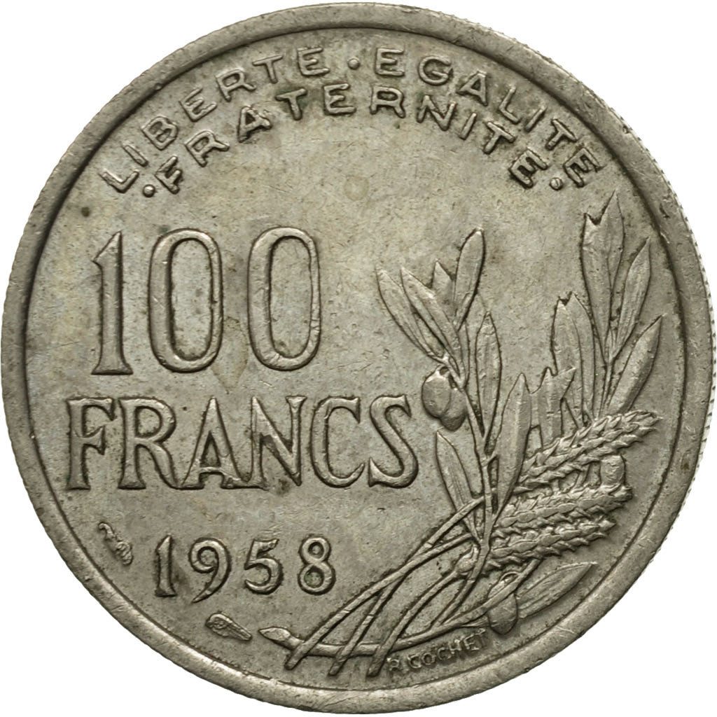 Moneda, Francia, Cochet, 100 Francs, 1958, BC+, Cobre - níquel, KM:919.1