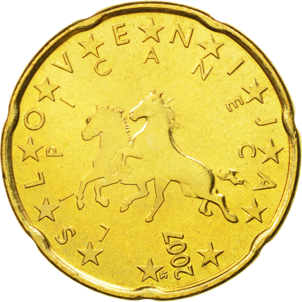 Slovenia, 20 Euro Cent, 2007, MS(63), Brass, KM:72