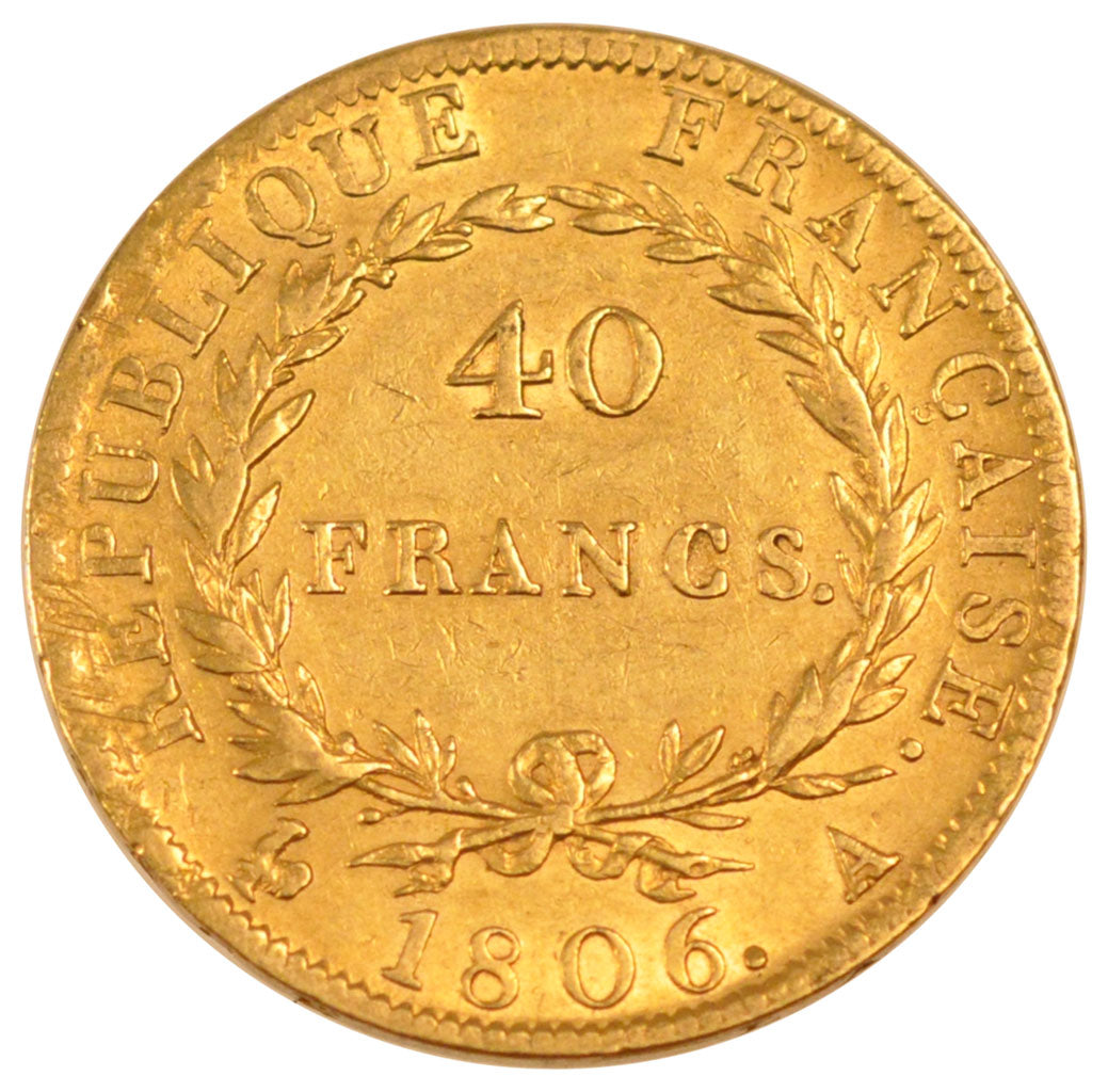 FRANCE, Napoléon I, 40 Francs, 1806, Paris, KM #675.1, EF(40-45), Gold, Gadoury 