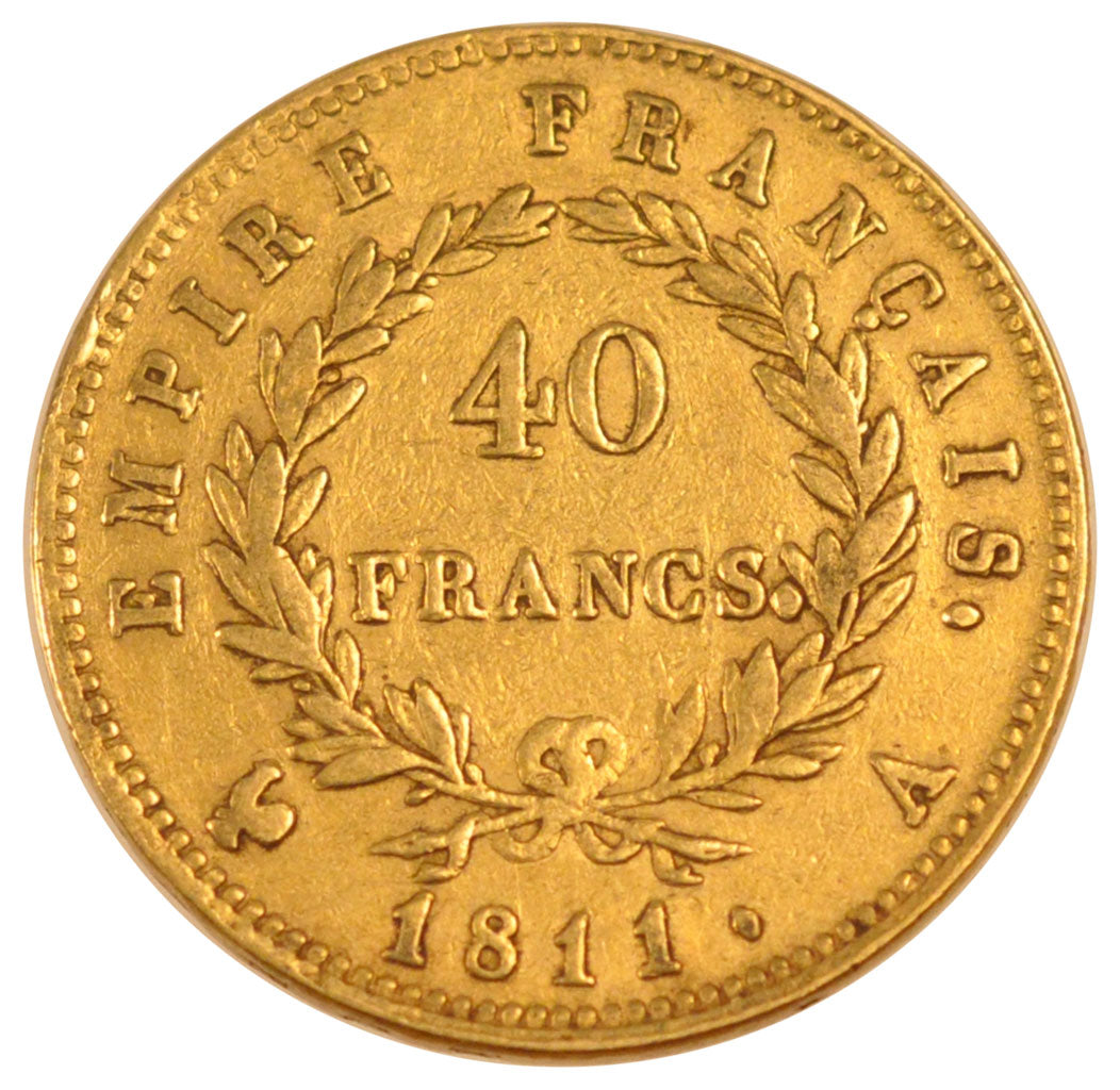 FRANCE, Napoléon I, 40 Francs, 1811, Paris, KM #696.1, EF(40-45), Gold, Gadoury 