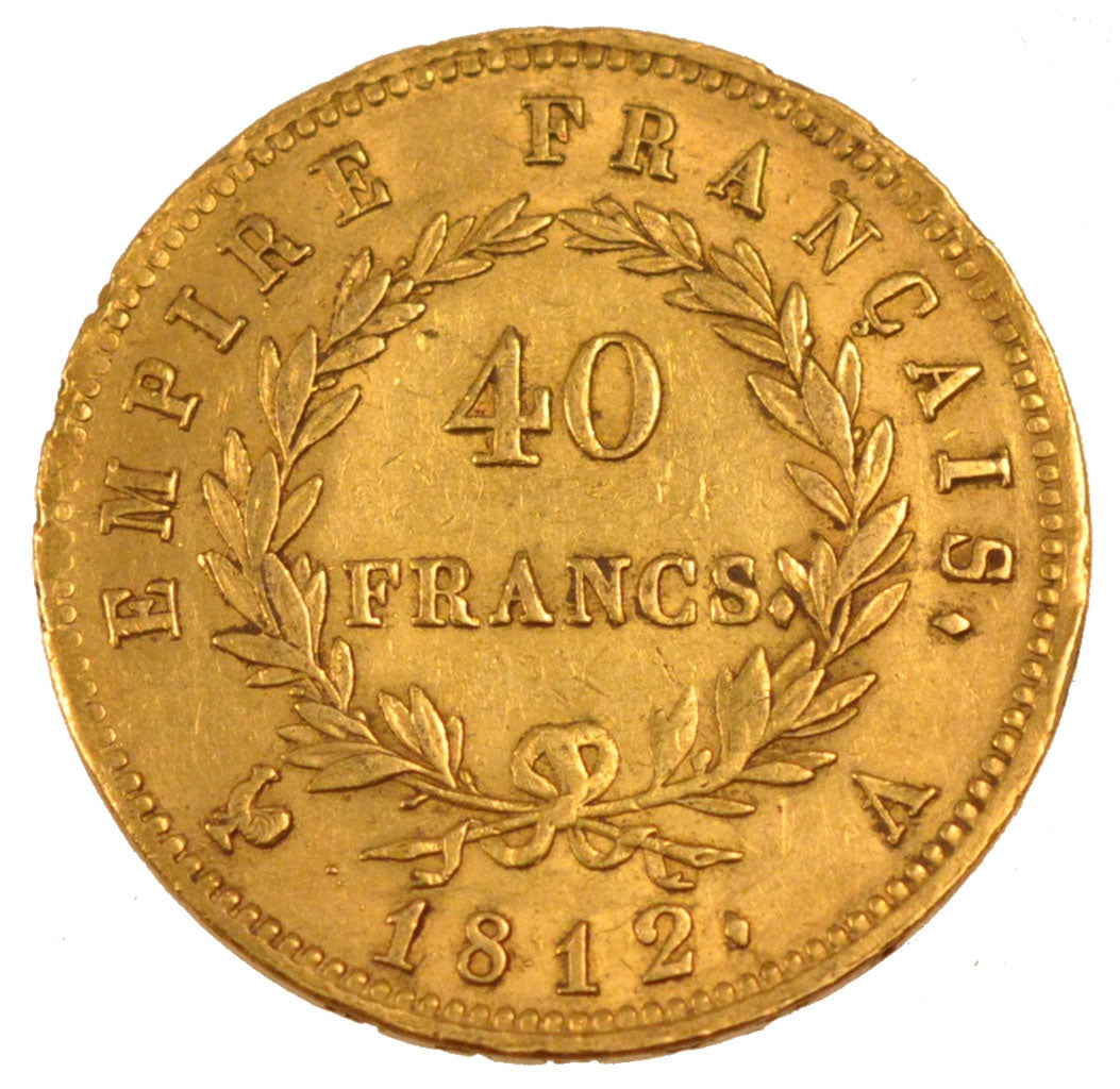 FRANCE, Napoléon I, 40 Francs, 1812, Paris, KM #696.1, AU(50-53), Gold, Gadoury