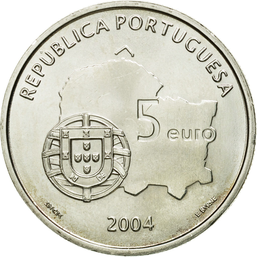 Portugal, 5 Euro, historic city of evora, 2004, MS(63), Silver, KM:755