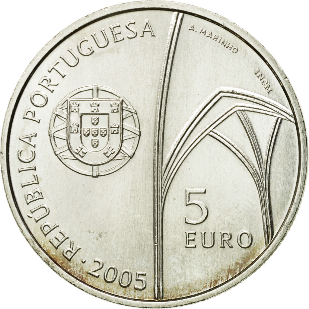 Portugal, 5 Euro, monteiro da batalha, 2005, MS(63), Silver, KM:761