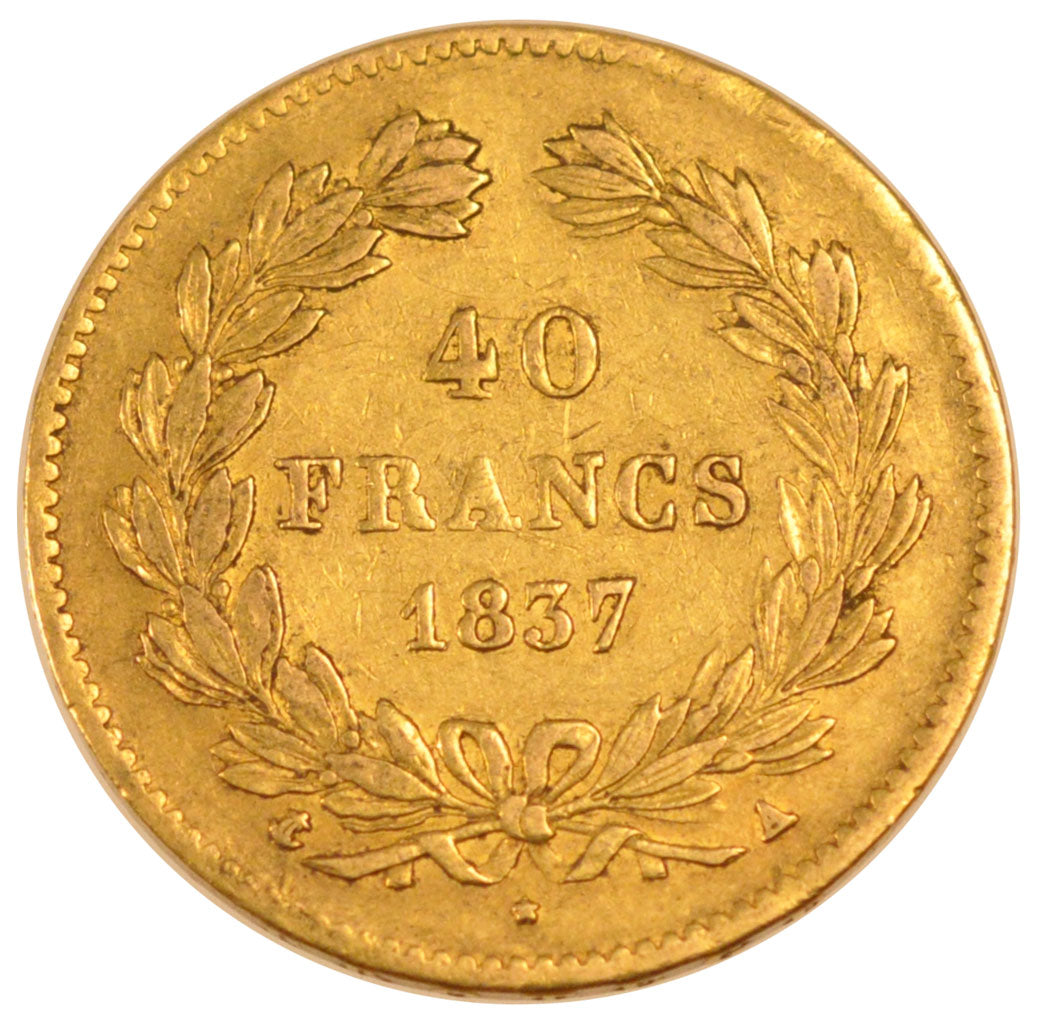 FRANCE, Louis-Philippe, 40 Francs, 1837, Paris, KM #747.1, AU(50-53), Gold,...