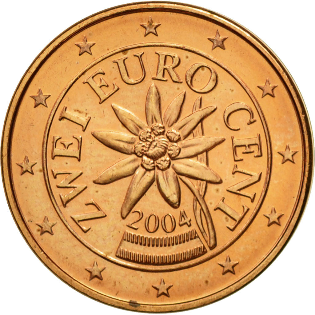 Austria, 2 Euro Cent, 2004, MS(60-62), Copper Plated Steel, KM:3083