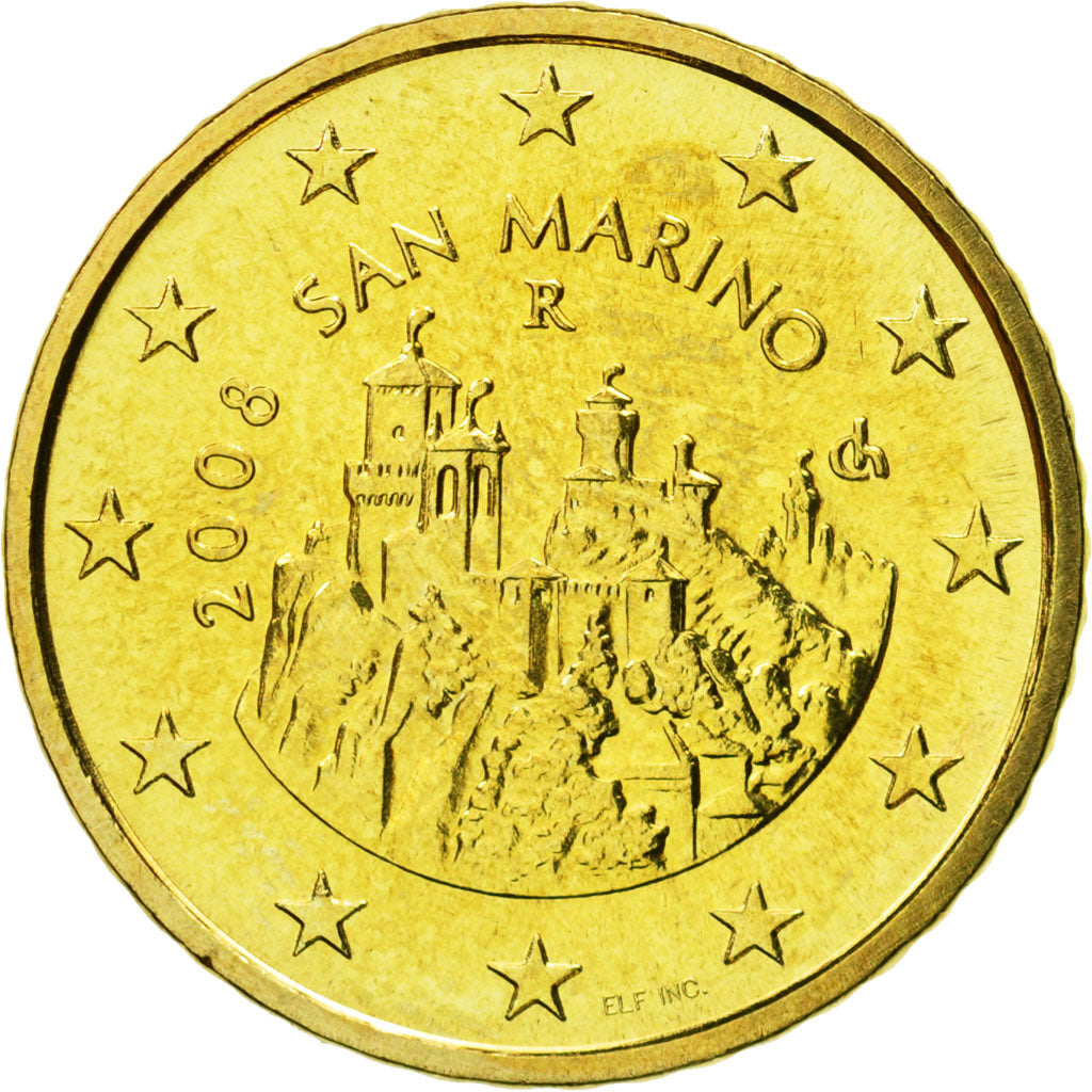 San Marino, 50 Euro Cent, 2008, MS(63), Brass, KM:484