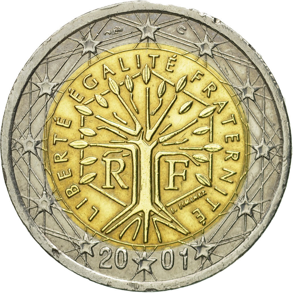 Francja, 2 Euro, 2001, Paris, MS(60-62), Bimetaliczny, KM:1289