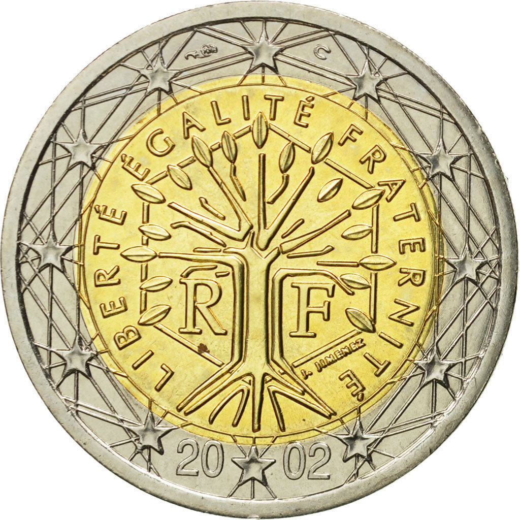 Frankrijk, 2 Euro, 2002, UNC-, Bi-Metallic, KM:1289
