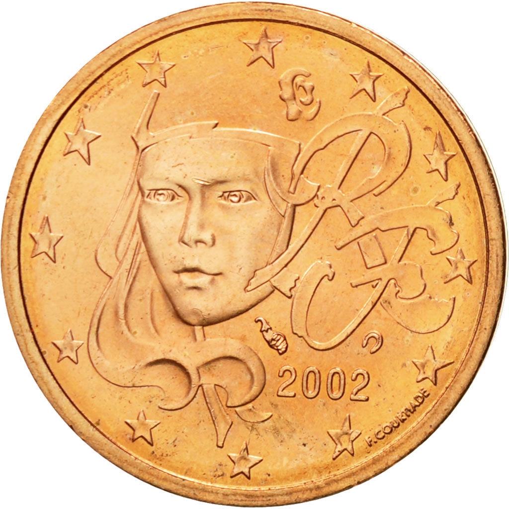 France, 2 Euro Cent, 2002, MS(63), Copper Plated Steel, KM:1283