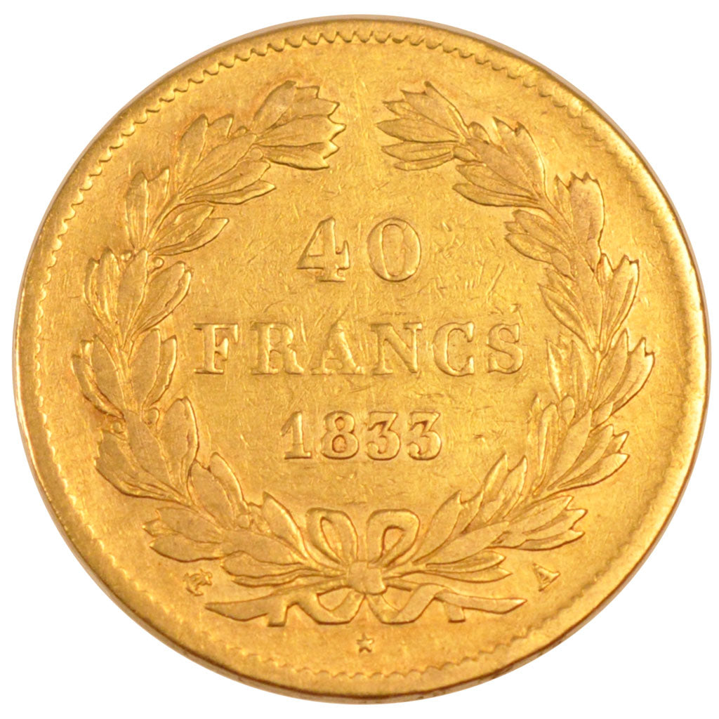 FRANCE, Louis-Philippe, 40 Francs, 1833, Paris, KM #747.1, EF(40-45), Gold,...