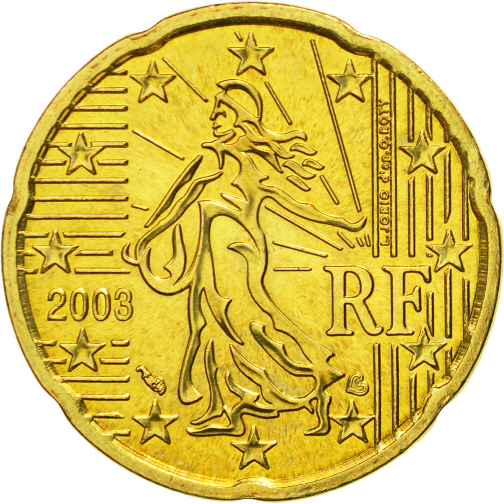 France, 20 Euro Cent, 2003, MS(63), Brass, KM:1286