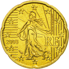 France, 20 Euro Cent, 2003, MS(63), Brass, KM:1286
