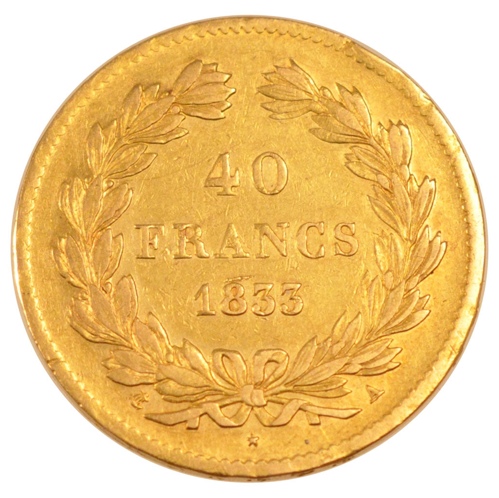 FRANCE, Louis-Philippe, 40 Francs, 1833, Paris, KM #747.1, AU(50-53), Gold,...